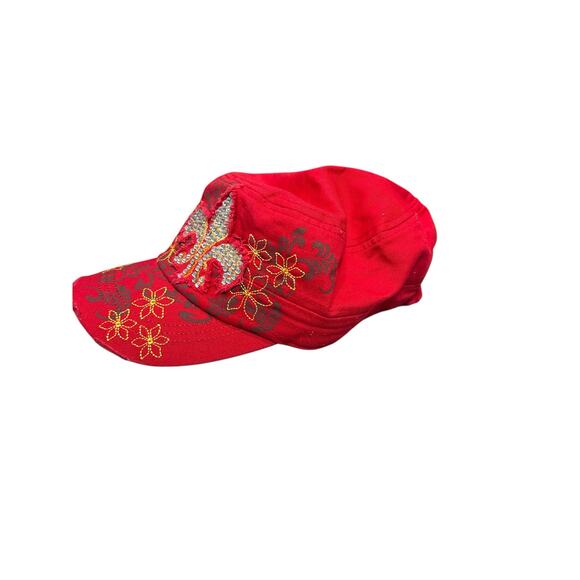 Leater Vintage Red Fleur de Lis Rhinestone Cadet
Cap NWT Y2K - Picture 3 of 6